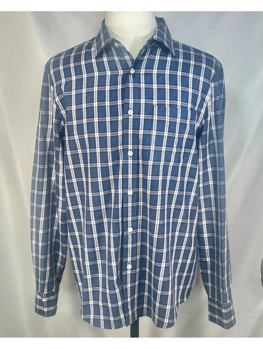 Banana Republic Check Plaid Untucked Button Up Blue Mens L